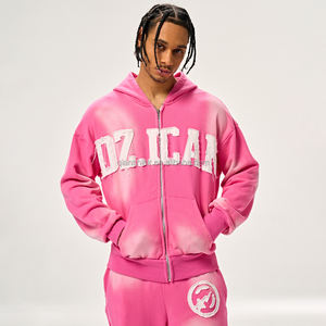 Conjunto Deportivo Unisex con Bordado, Estilo Desgastado, Chaqueta con Cremallera Extra Grande para Hombre, Pantalones Deportivos Holgados con Lavado Ácido Personalizado y Sudadera con Capucha - Product Image 3