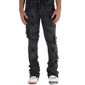 DENIM Best Custom Cargo Pocket <b>Black</b> Stacked <b>Men</b> Bootcut <b>Jeans</b> Stack Leg <b>Jeans</b> Stacked Streetwear <b>Jeans</b> <b>Men</b> - Product Image 5