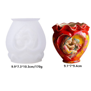 3D exquis coeur contour mère tenant l'enfant graphique bricolage Silicone ciment résine plâtre Pot de fleur Vase bougie pot moule - Product Image 2