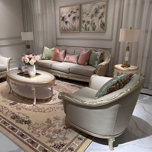 Canapé Classique de Luxe en Cuir Véritable avec Sculptures Dorées, Style Français Élégant, pour Décoration Intérieure, Salon, Nouveau Ensemble de Canapés Classiques en Bois - Product Image 4