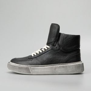Baskets montantes en cuir véritable noir, bout rond, à lacets, semelle extérieure en caoutchouc, semelle intermédiaire en EVA, amorties, chaussures décontractées toutes saisons - Product Image 1
