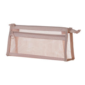 जिपर पाउच स्कूल छात्र त्रिकोण पेन के साथ डबल जेब स्पष्ट नायलॉन पेंसिल मामला - Product Image 6