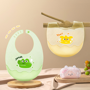 Babero de Silicona de Grado Alimenticio, Libre de BPA, Impermeable, Ajustable, Ecológico, con Diseño de Animales, Recolector de Comida para Bebés y Niños Pequeños - Product Image 1