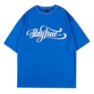Camiseta Azul Extra Grande para Hombre, Cuello Redondo, Manga Corta, Letra Bordada, Estilo Casual Urbano, Logotipo Personalizado - Product Image 1