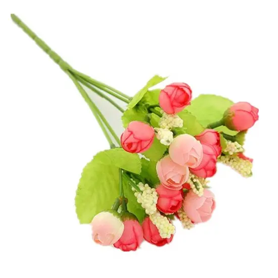 QSLH-W069ราคาถูก Mini ผ้าไหม15หัว Rose Bud ดอกไม้ดอกกุหลาบประดิษฐ์ดอกไม้