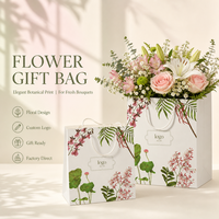Bolsa de Regalo de Papel Floral Impresa Personalizada con Asas de Cuerda para Empaque de Flores Grandes