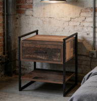 Table de chevet industrielle en bois massif avec cadre métallique, 2 niveaux, avec tiroir, meubles sur mesure OEM