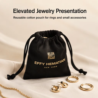 Emballage de sacs en coton ECO personnalisé pour la promotion imprimé logo petite pochette à cordon en coton noir biologique pour l'emballage de bagues de bijoux