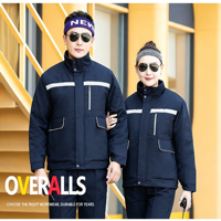 Abbigliamento da Lavoro Invernale Personalizzato per Uomo e Donna, Blu Navy e Rosso, in Poliestere con Fodera in Cotone, Uniformi Spesse e Calde