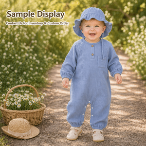 <span class=keywords><strong>Conjunto</strong></span> de Ropa Casual de Verano para Bebé, de Algodón Arrugado, con Mono de Manga Larga y Gorro con Volantes a Juego - Product Image 2