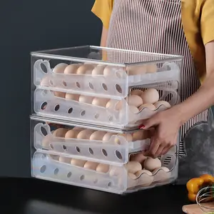 Kitchen Refrigerator Egg Storage Drawer Organizer Automatic Rolling Transparent Egg Storage Tray Box