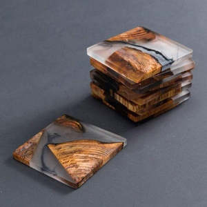Best quality <b>Epoxy</b> Resin Coaster Acacia Wood Drink Mat Square <b>Table</b> Pad for Wine <b>Coffee</b> Tea Home Dining Decor - Product Image 6