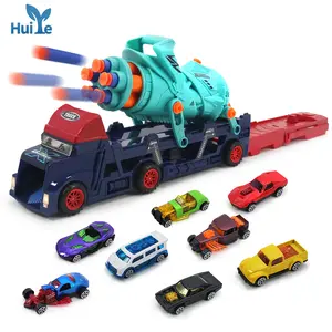 Huiye DIY Self-assembly 4 In 1 Gatling Gun Toy Transport Launch Alloy Truck Soft Bullet Shooting Toy Catapult Speed Car For Kids