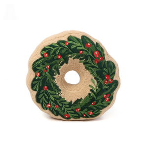 Coussin décoratif brodé personnalisé en forme de couronne de Noël verte pour canapé, ornement douillet pour un joyeux Noël - Product Image 1