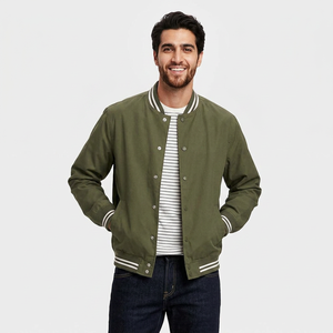 เสื้อแจ็คเก็ตวาร์ซิตี้ปักลายโลโก้แบบกำหนดเอง ทำจากผ้าขนสัตว์เชนิลล์ สำหรับผู้ชาย ทรงเข้ารูป แขนหนังวินเทจเรียบง่าย สไตล์เลตเตอร์แมน สำหรับฤดูหนาว - Product Image 1