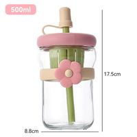 Schattige glazen waterfles met rietje en infuser, draagbare fruitthee-infuser beker voor dagelijks gebruik op kantoor en buitenshuis