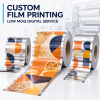 Service d'impression numérique personnalisée de films plastiques à faible MOQ pour emballages de snacks en rouleaux laminés PET AL PE avec logo personnalisé