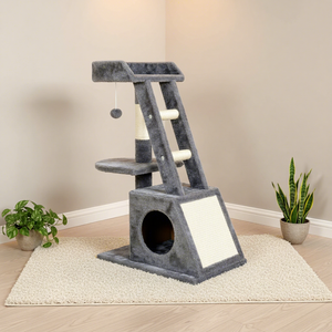 Tour pour chat YOUME moderne en contreplaqué avec structure en escalier et poteaux en sisal durables, certifiée ISO et BSCI - Product Image 1