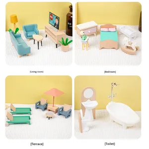 40 parça Dollhouse mobilya seti kızlar için gerçekçi ev simülasyon dekor ile minyatür prenses ev oyuncak oyna Pretend - Product Image 4