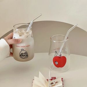 Tasse à café créative en verre borosilicate résistant à la chaleur, motif <span class=keywords><strong>tomate</strong></span> de dessin animé, avec paille - Product Image 3