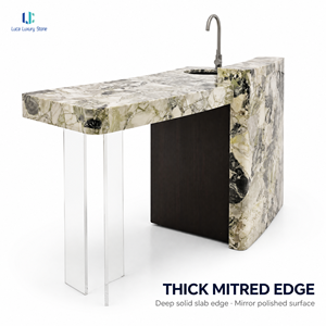 Isla de <span class=keywords><strong>Cocina</strong></span> de Mármol Verde Esmeralda Luca |   Base de Acrílico con Tapa de Mármol Natural, Esquinas Redondeadas, Pulido, Flotante, Hecho a Medida, OEM, ODM - Product Image 6
