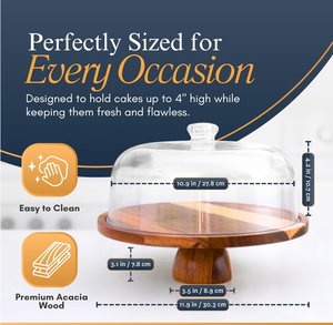 Support à gâteau rotatif rond en bois d'acacia de 12 pouces avec couvercle, ensemble de présentation de table à dessert 2 en 1, <span class=keywords><strong>plateau</strong></span> à gâteau, support de rangement - Product Image 6