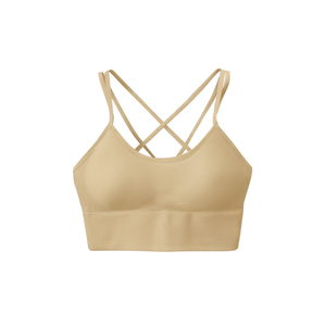 Reggiseno sportivo da donna D0100HPEGAY, supporto medio, imbottito, con spalline incrociate sul retro, confezione da 3, Beige-L - Product Image 1