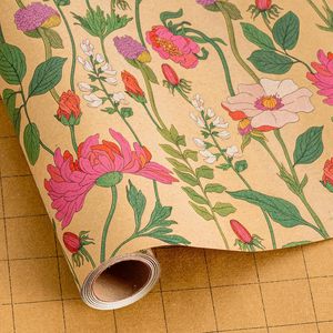 Kraft Floral Wrapping Paper Roll 17 Inch X 16.5 Feet Wildflower Pattern Gift <b>Wrap</b> for Wedding and Party - Product Image 1