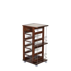 Compact Beech Wood Trolley with Iron Bottle Holder Modern Design Plastic <b>Wheels</b> & Iron Handles for <b>Small</b> Kitchen Spaces - Product Image 1