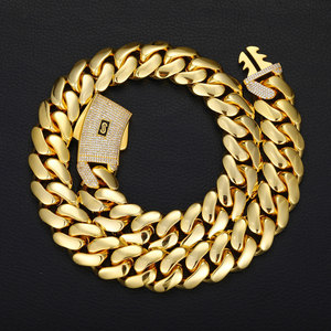 Cadeau <span class=keywords><strong>de</strong></span> qualité supérieure pour homme Chaîne cubaine plaquée or 14 carats 18 carats avec fermoir <span class=keywords><strong>Monaco</strong></span> Bracelet collier hip-hop glacé en laiton lourd - Product Image 6