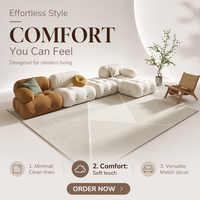 Polyester-Teppich in Cremefarbe mit Minimalistischem Muster, Niedrigflorig, Dünn, Waschbar & Rutschfest für Wohnzimmer