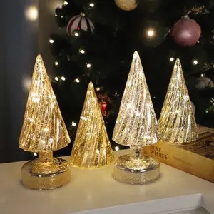 复古复古金发光二极管汞玻璃圣诞漩涡树灯节日桌面装饰家居装饰