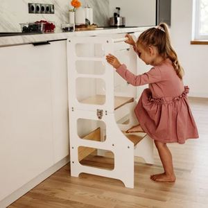 Torre de cocina plegable y duradera moderna, taburete de aprendizaje Montessori con ayudante tipo cama deslizante hecho de madera - Product Image 1