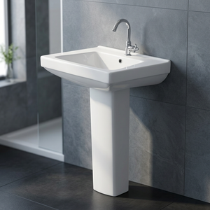 Vistaar Factory Direct Lavabo rectangulaire en céramique blanche sur pied complet, équipement sanitaire de salle de bain - Product Image 3
