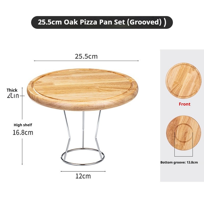 [25,5 cm avec rainure] Plat à pizza en chêne + Support en acier inoxydable
