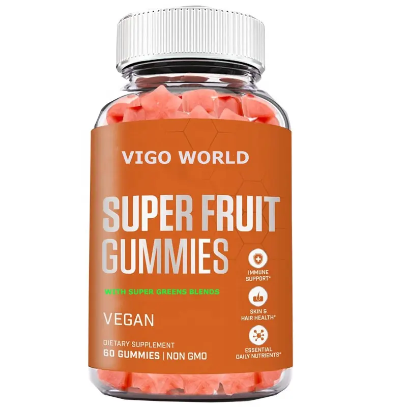 Vegan Superfruits ve Supergreens Gummies yetişkin vitaminleri enerji ve sindirim desteği geliştirmek için