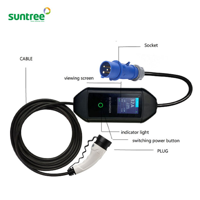 J1772 Electric Car 7KW 8A 16A 32A Portable Ev Charger with Adjustable 5m Charging Cable LED Screen