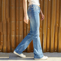 Celana Jeans Wanita Desain Khusus Model Straight Leg Pinggang Rendah Bahan Denim Bernapas Longgar Manis Kancing Saku Warna Terang Gelap