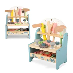 Simulazione mini strumento di legno banco da lavoro set per bambini finta gioco costruzione riparazione strumento panca giocattoli legno vite e dado da costruzione set