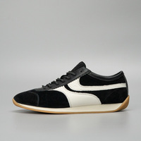 Baskets en cuir noir et blanc à logo personnalisé, chaussures d'entraînement de course basses et rondes à lacets