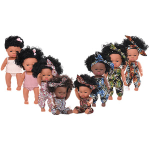 Vente en gros 14 pouces 33Cm Reborn Africain Caoutchouc <span class=keywords><strong>Dolly</strong></span> Avec Mousseline Combinaisons Arc Bandeaux Vêtements Ensemble Poupées Pour Les Filles - Product Image 1
