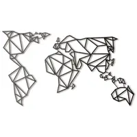 Геометрическая карта мира Черная металлическая 3D силуэт стена искусство Декор скульптура