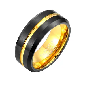 Finger Decoration Fashion Jewelry Wedding Bands 8mm Grooved Carbide Tungsten Rings for Men 18K Gold Plated Trendy Mould Making