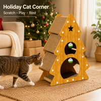 Lit-grattoir pour chat en carton ondulé sur le thème de Noël, idéal pour jouer, se reposer et grimper en intérieur lors des fêtes