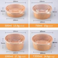 Bols à salade jetables en papier kraft à paroi simple imprimés en sérigraphie King Garden - Différentes tailles (500ml-1500ml)