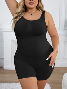 Combinaison gainante côtelée grande taille à col carré et dos en U, effet ventre plat et lifting des fesses, jambe courte, marque privée, vente en gros, OEM ODM Fajas - Product Image 3