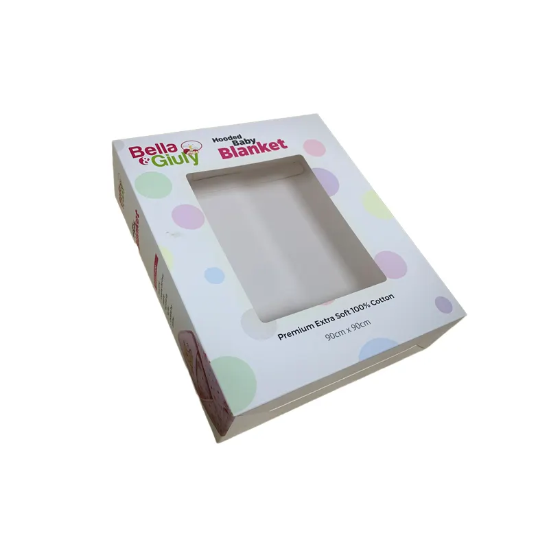 F-S-C baby children logo packaging box with window customized logo pink corrugated gift paper packaging with gloss lamination