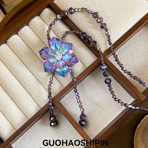 Floral Crystal Sweater Chain Rich Purple Flower Pendant Party Jewelry for Women - Product Image 4