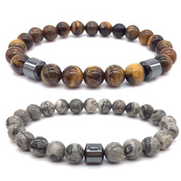 Bracelet Unisexe en Perles de Pierre Naturelle Œil de Tigre Noir, Cercle Simple, Style Tendance