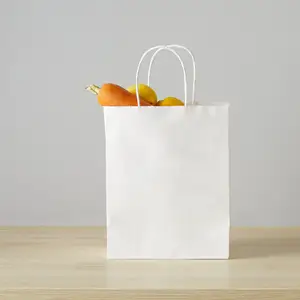 Venda no atacado saco de presente branco saco de papel de compras personalizado com logotipo torcida alça de papel branco saco de papel